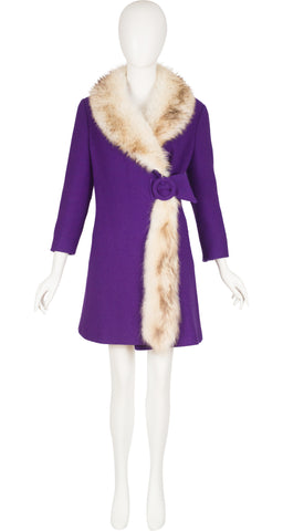 1960s Mod Fur Collar Purple Wool Coat