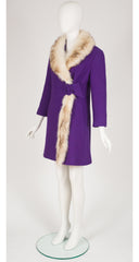 1960s Mod Fur Collar Purple Wool Coat