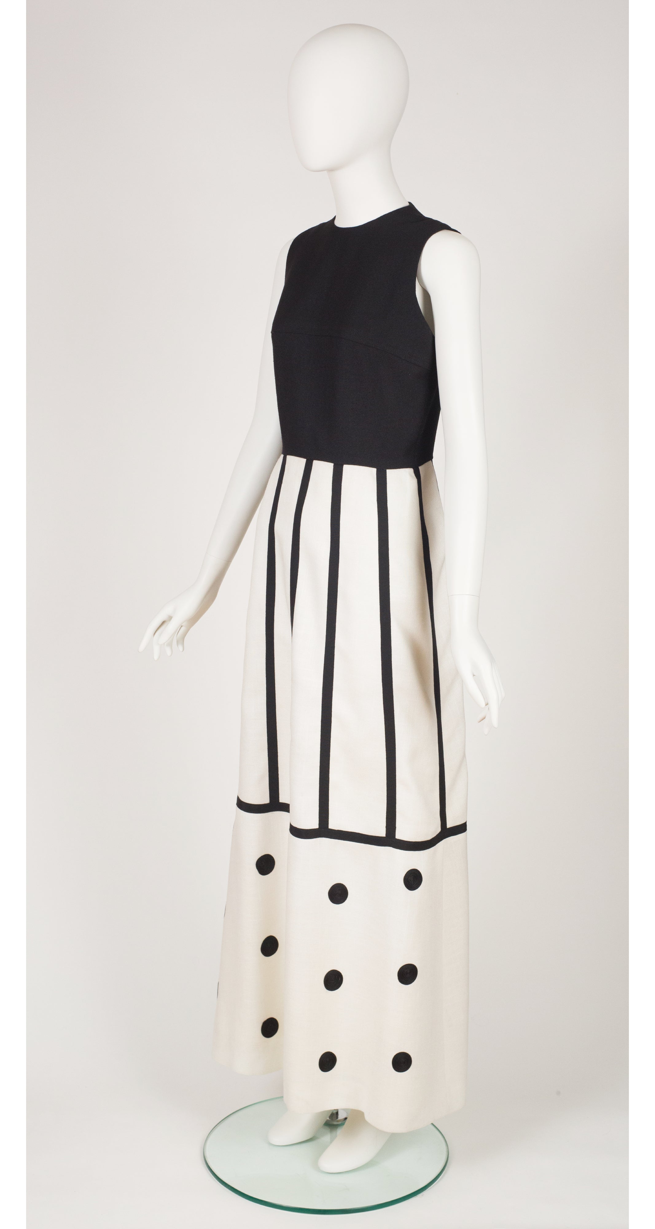 1970s Black & White Cut-Out Back Maxi Dress