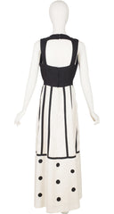 1970s Black & White Cut-Out Back Maxi Dress