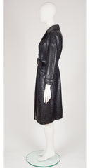 1970s Black Faux Crocodile Double-Breasted Trench Coat