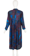 1980s Floral Wool Challis Dolman Sleeve Dress