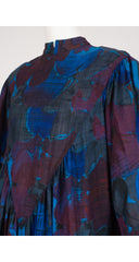 1980s Floral Wool Challis Dolman Sleeve Dress