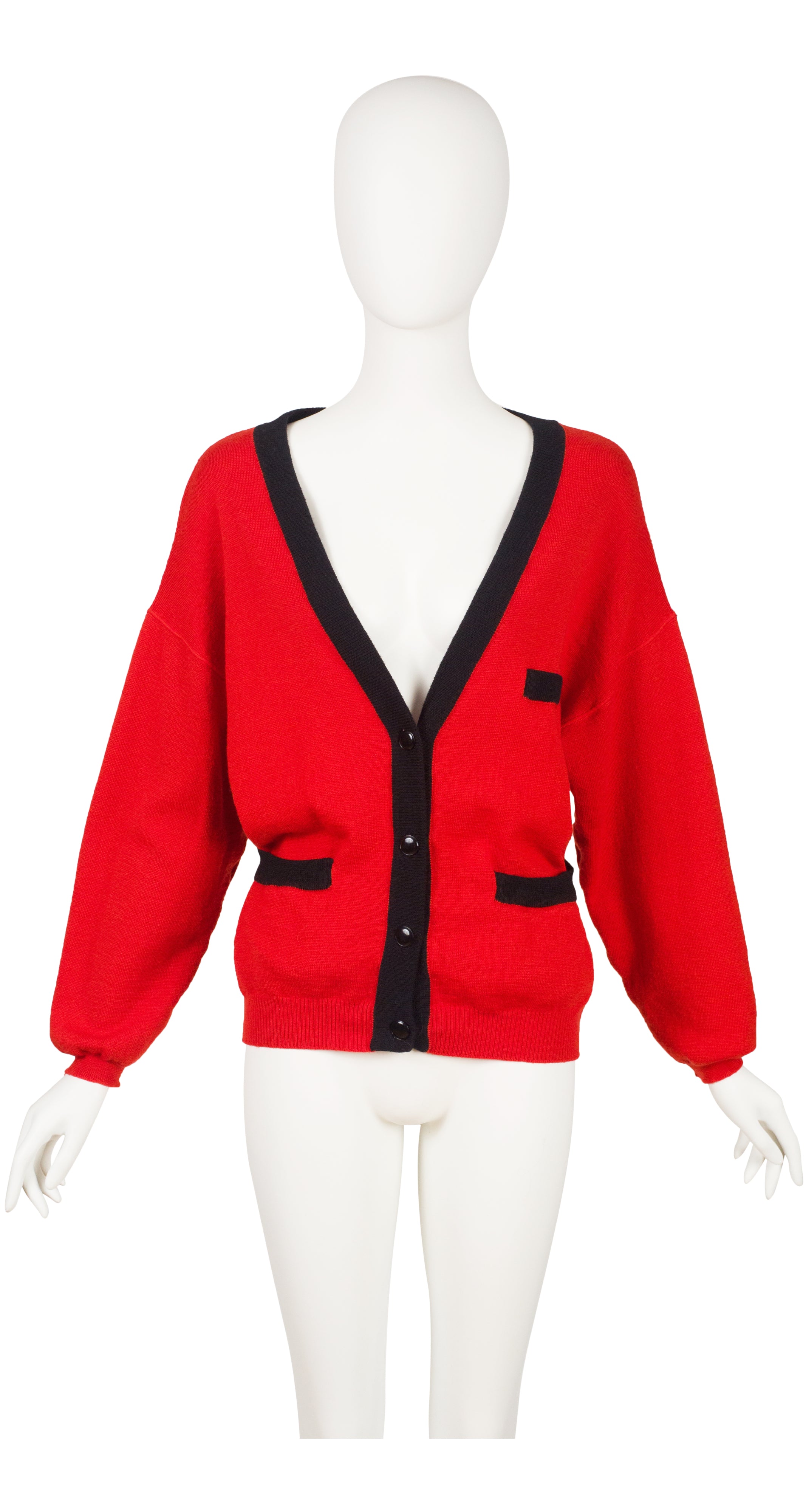1980s Red Wool Tie-Back V-Neck Cardigan