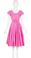 1950s Bubble Gum Pink Cotton Fit & Flare Dress
