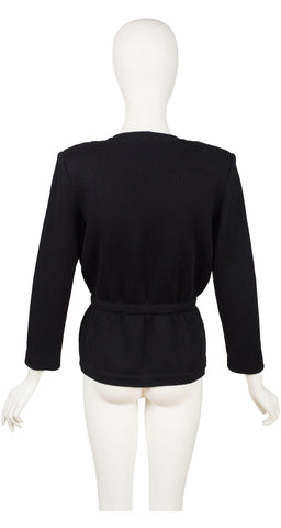 1980s Black Ribbed Alpaca Gold Buckle Cardigan
