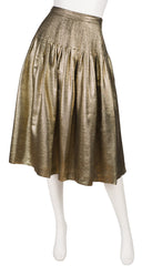 1980s Gold Silk Lamé Pleated Skirt