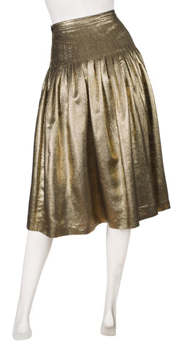 1980s Gold Silk Lamé Pleated Skirt