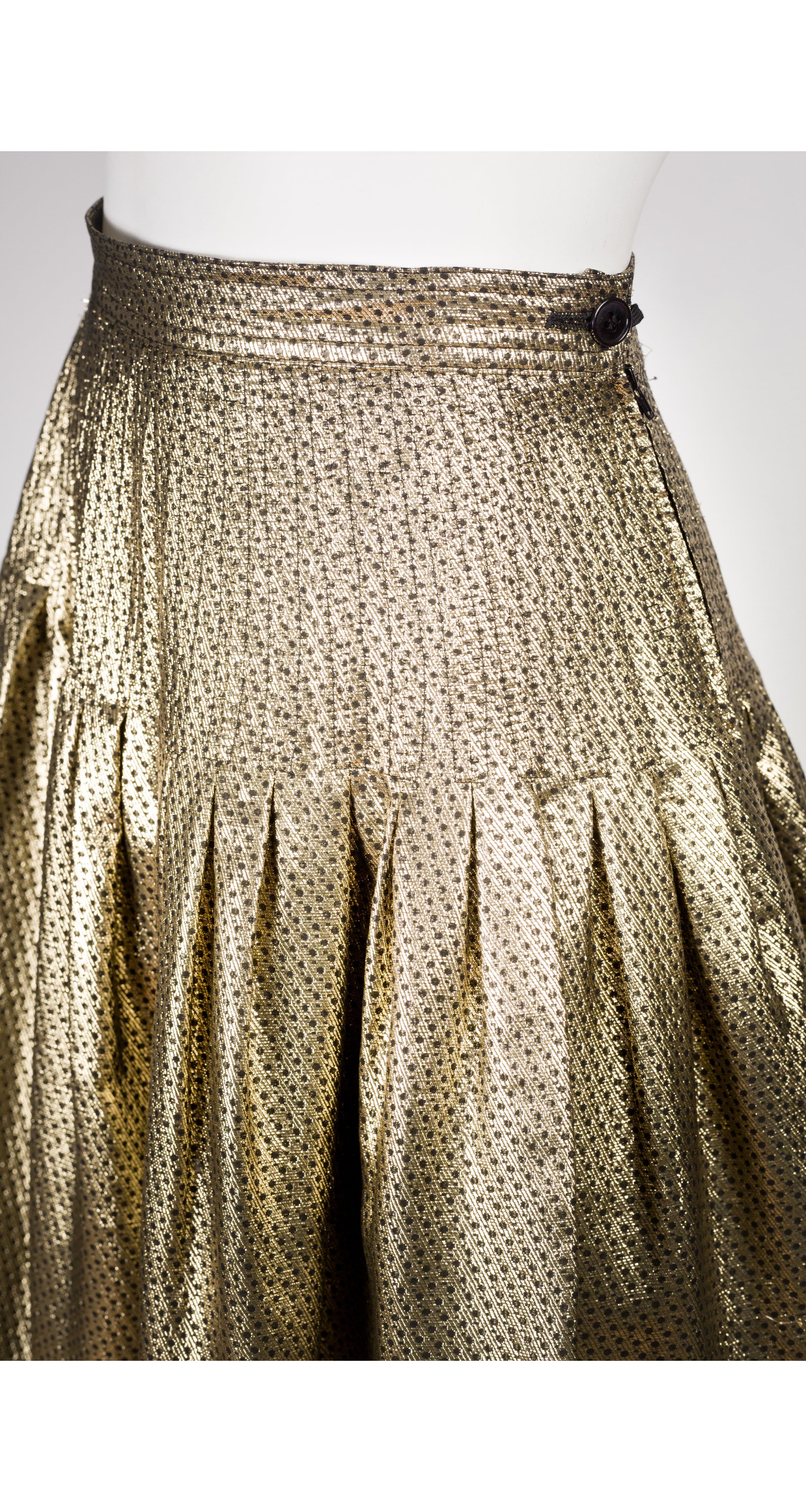 1980s Gold Silk Lamé Pleated Skirt