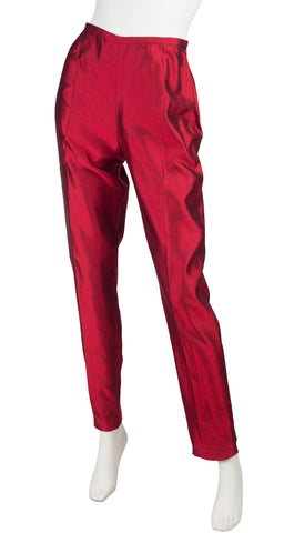 1990s Red Raw Silk Halter Pant Suit