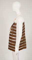 1980s Leather Panel Cream Cotton Gabardine Blazer