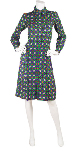 1971 F/W Documented Geometric Wool Challis Shirt Dress