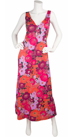 1960s Pink Floral Maxi Beach Dress