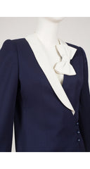 1980s Bow Collar Navy Wool Blazer
