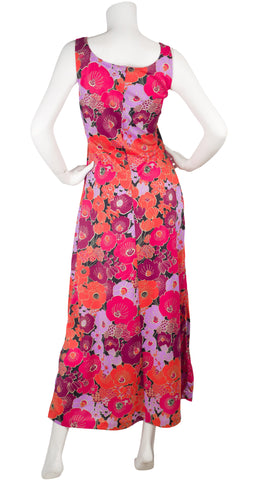 1960s Pink Floral Maxi Beach Dress