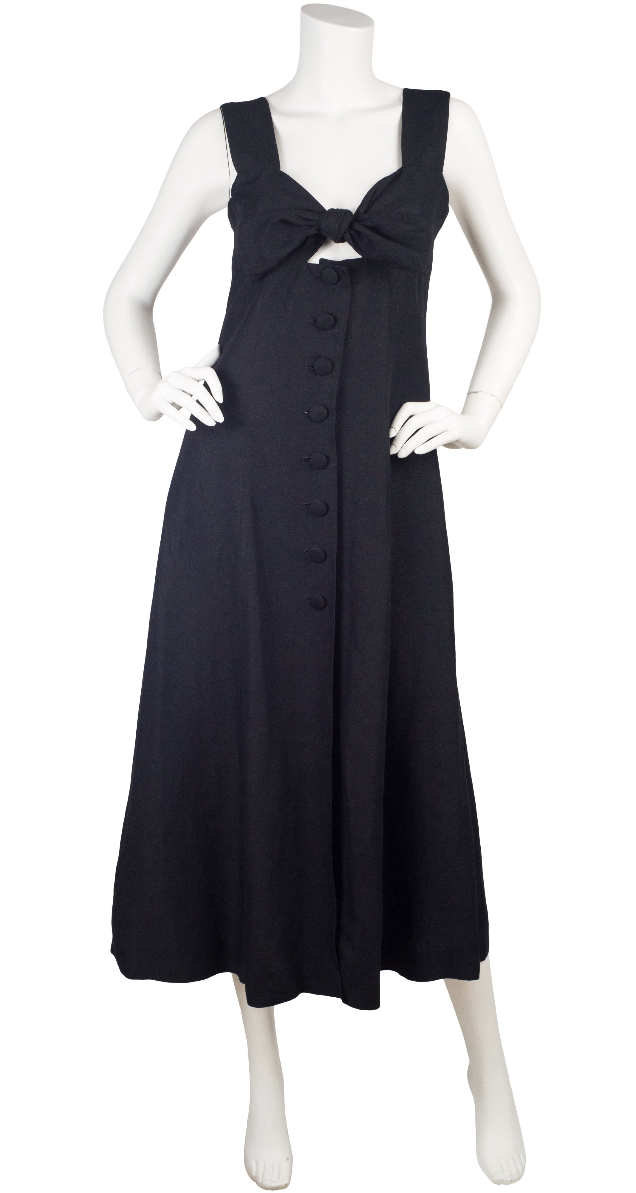 1980s Tie-Up Black Sleeveless Midi Dress