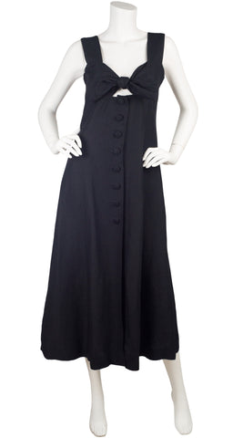 1980s Tie-Up Black Sleeveless Midi Dress