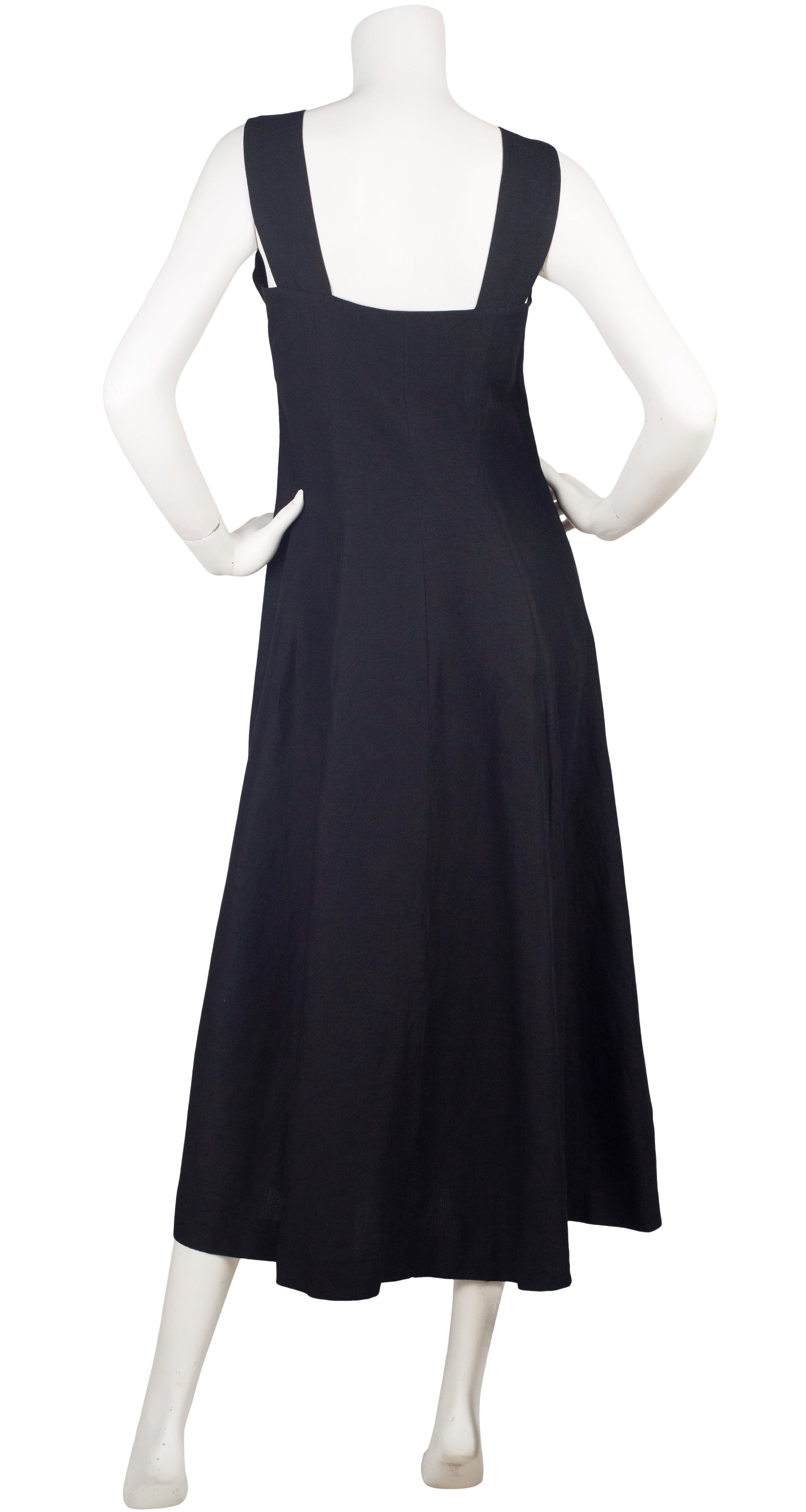 Emmanuelle Khanh 1980s Vintage Tie-Up Black Sleeveless Midi Dress ...