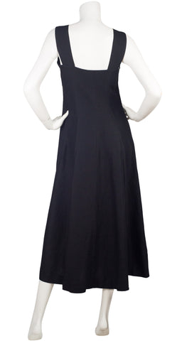 1980s Tie-Up Black Sleeveless Midi Dress