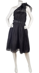 Black Silk Organza One-Shoulder Cocktail Dress