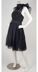 Black Silk Organza One-Shoulder Cocktail Dress