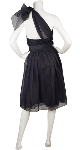 Black Silk Organza One-Shoulder Cocktail Dress