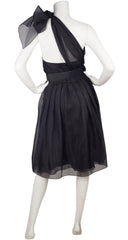 Black Silk Organza One-Shoulder Cocktail Dress