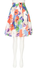 1980s Floral Print Cotton Pleated Mini Skirt