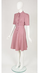 1970s Magenta Houndstooth Wool Day Dress