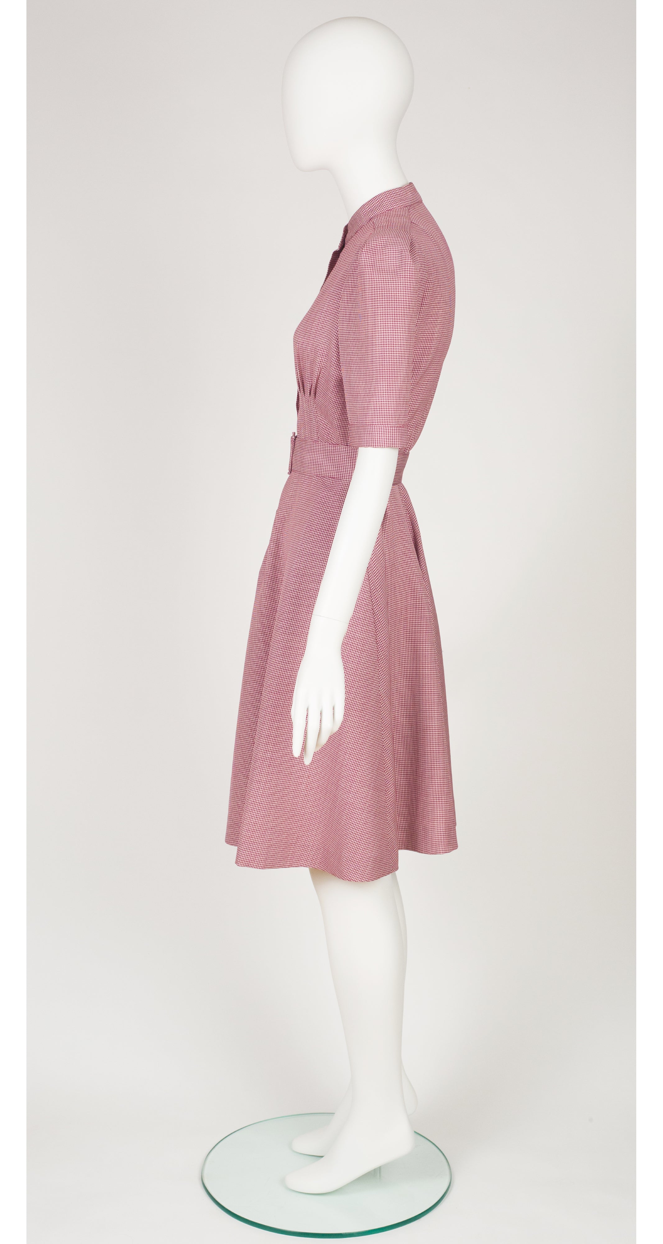 1970s Magenta Houndstooth Wool Day Dress