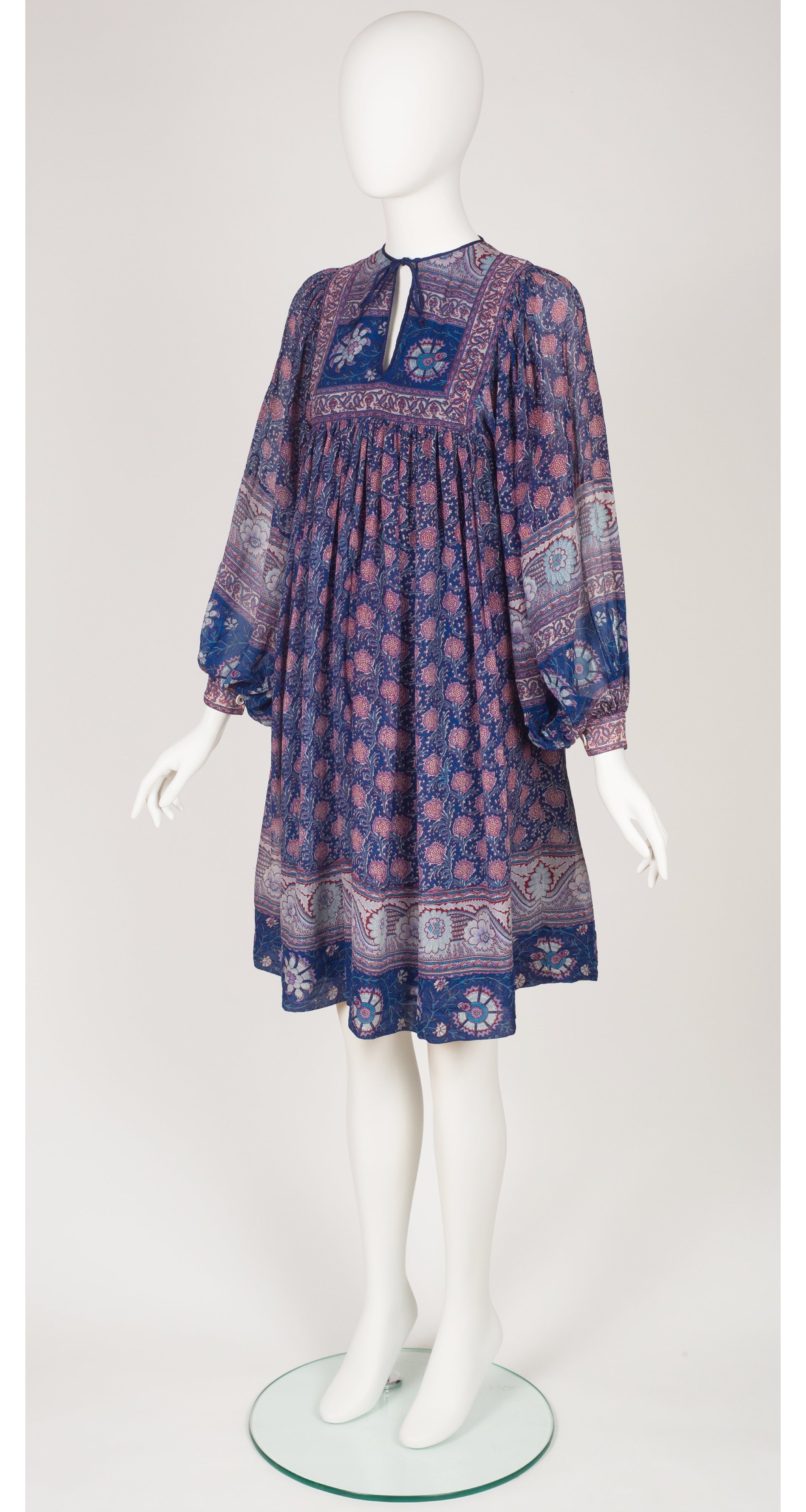 1970s Indian Tissue Silk Billowing Sleeve Dress