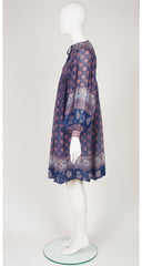 1970s Indian Tissue Silk Billowing Sleeve Dress