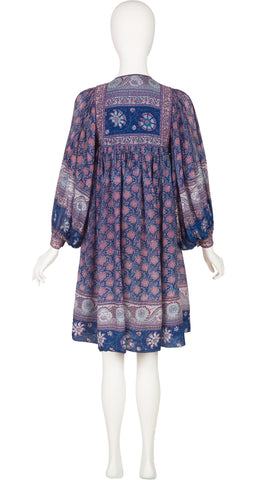 1970s Indian Tissue Silk Billowing Sleeve Dress