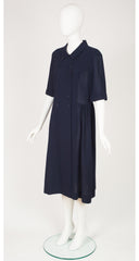 1989 S/S Runway Navy Wool Crepe Double-Breasted Dress