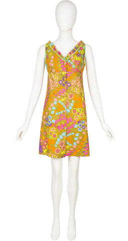 1960s Mod Chartreuse Cotton Ruffle Beach Dress