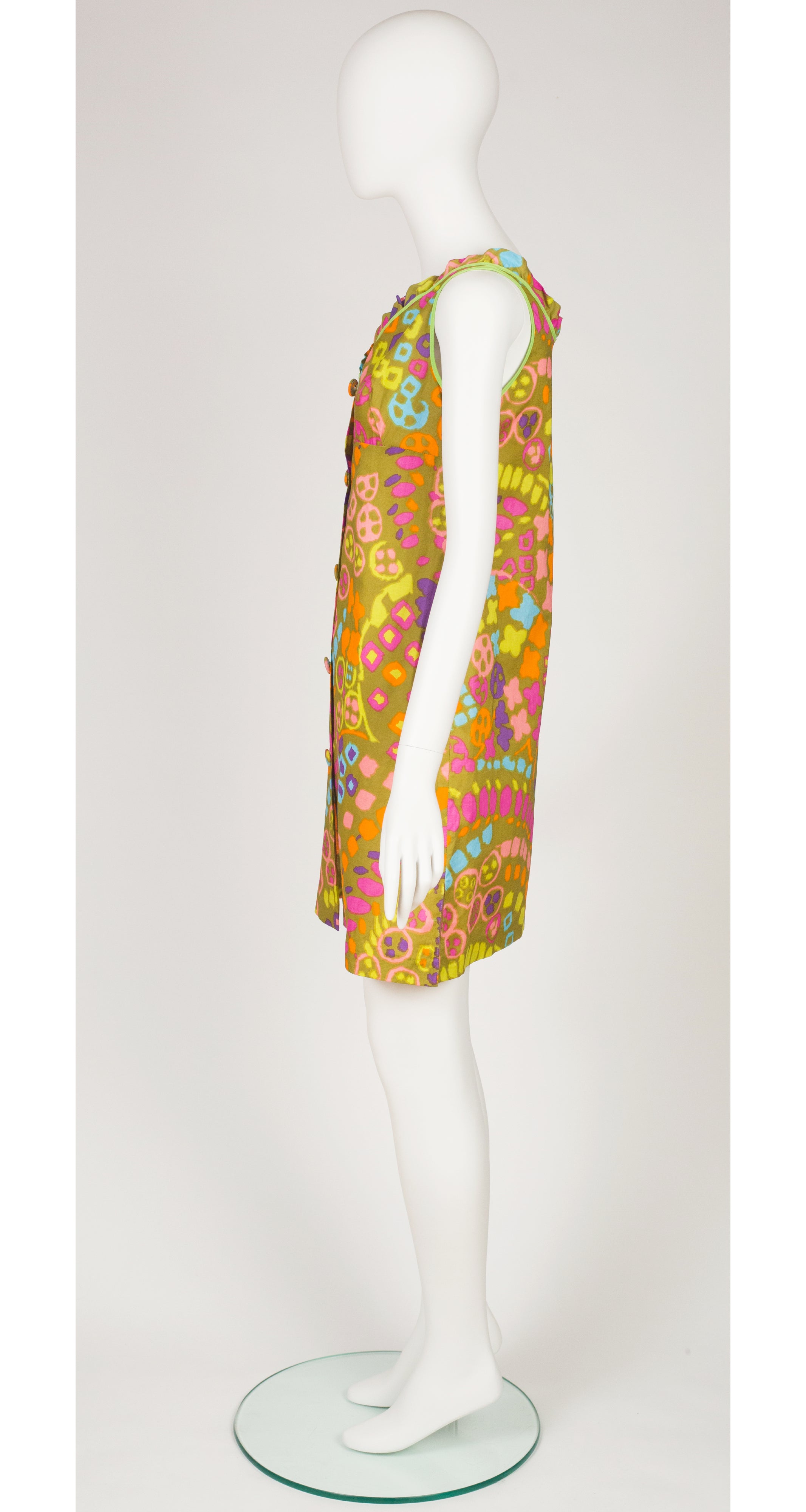1960s Mod Chartreuse Cotton Ruffle Beach Dress