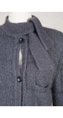 1970s Gray Mohair Tie-Neck Cardigan