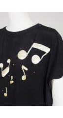 1980s Sequin Musical Note Black Silk Top
