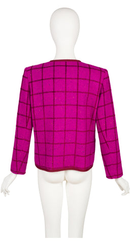 1990s Plaid Magenta Wool Bouclé Jacket