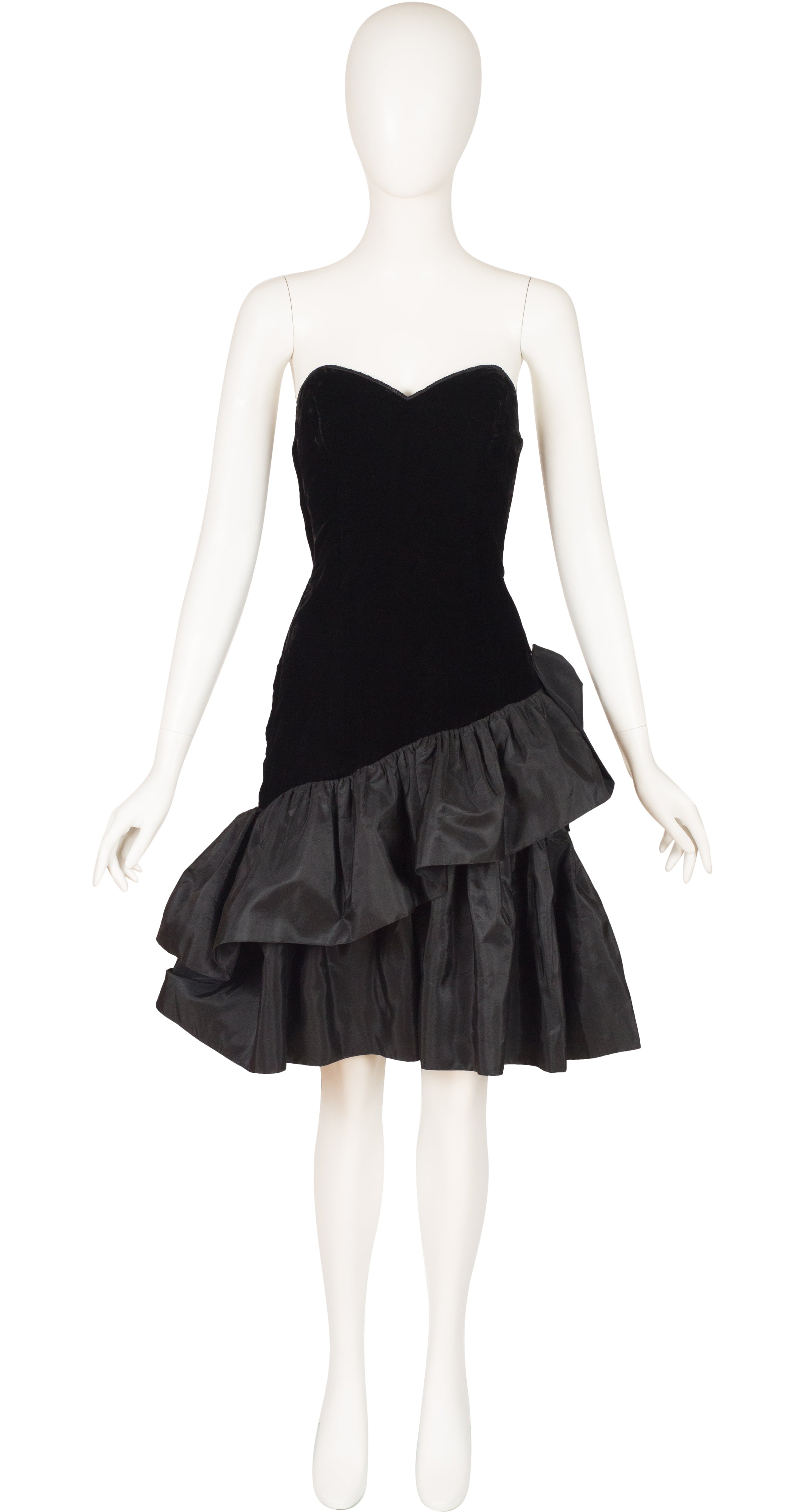Carven 1980s Black Velvet & Taffeta Ruffle Cocktail Dress – Featherstone Vintage Carven 1980s Black Velvet & Taffeta Ruffle Cocktail Dress – Featherstone Vintage