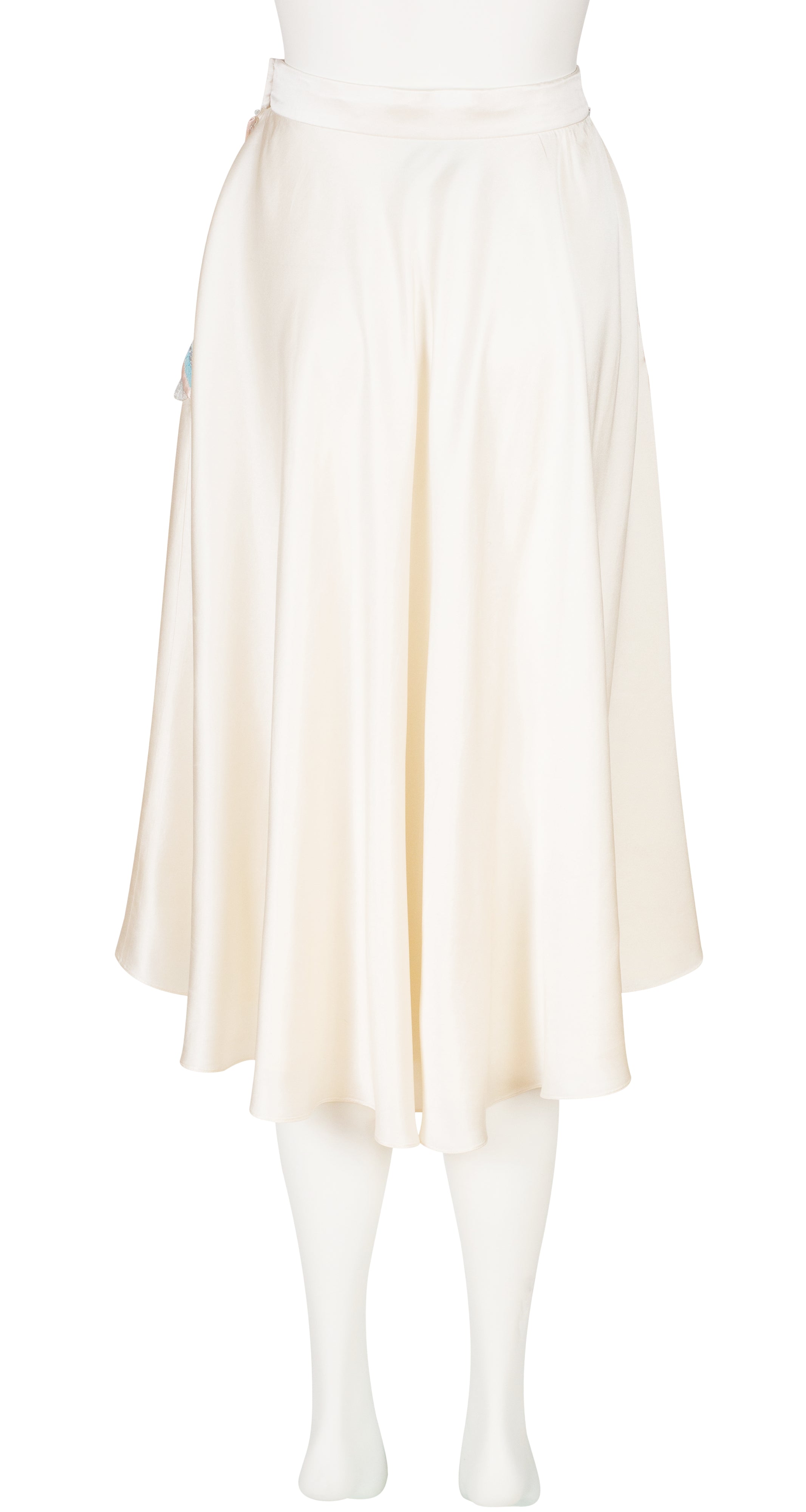 1970s Cream Silk Quilted Pocket High-Waisted Skirt