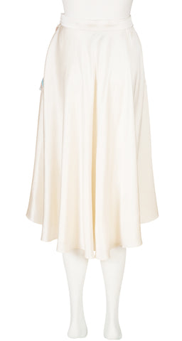 1970s Cream Silk Quilted Pocket High-Waisted Skirt