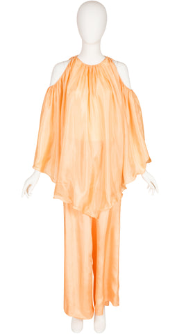 1970s does 1930s Peach Silk Two-Piece Lounge Set