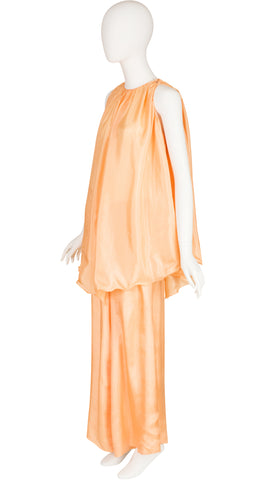 1970s does 1930s Peach Silk Two-Piece Lounge Set