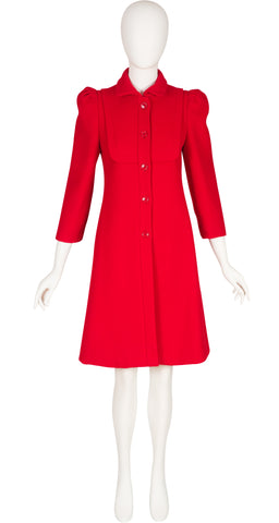 1980s Red Wool Puff Shoulder Collared Bib Coat