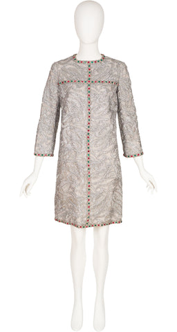 1960s Mod Jeweled Silver Tinsel Cocktail Dress