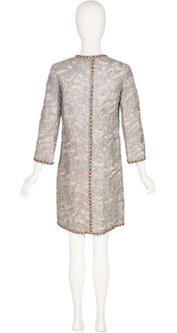 1960s Mod Jeweled Silver Tinsel Cocktail Dress