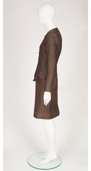 1980s Brown Brocade Structured Skirt Suit