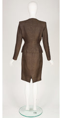 1980s Brown Brocade Structured Skirt Suit