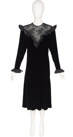 Hanae Mori 1980s Vintage Black Lace & Velvet Ruffle Collar Dress Featherstone Vintage Hanae Mori 1980s Vintage Black Lace & Velvet Ruffle Collar Dress Featherstone Vintage